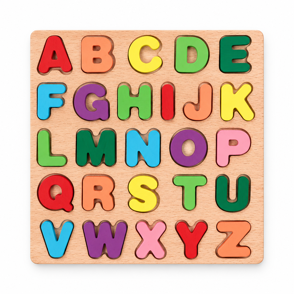 Uppercase wooden ABC puzzle board