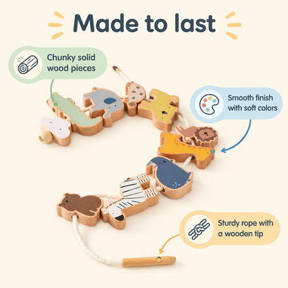 Wooden animal threading set materials and quality