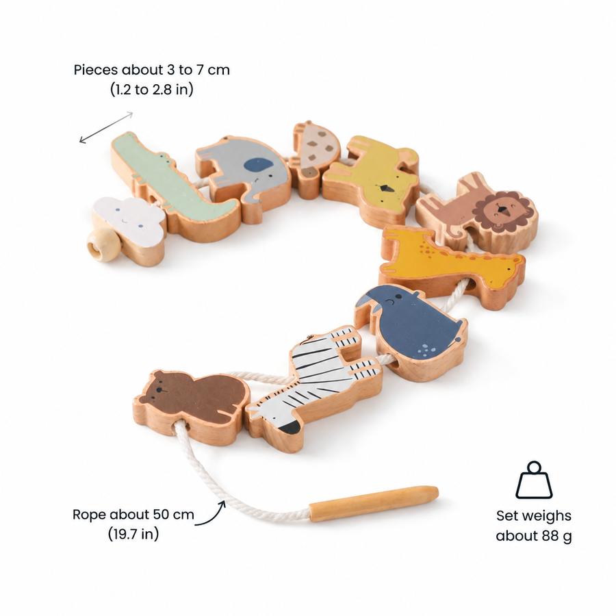 Animal threading set size: pieces 3 to 7 cm, rope 50 cm