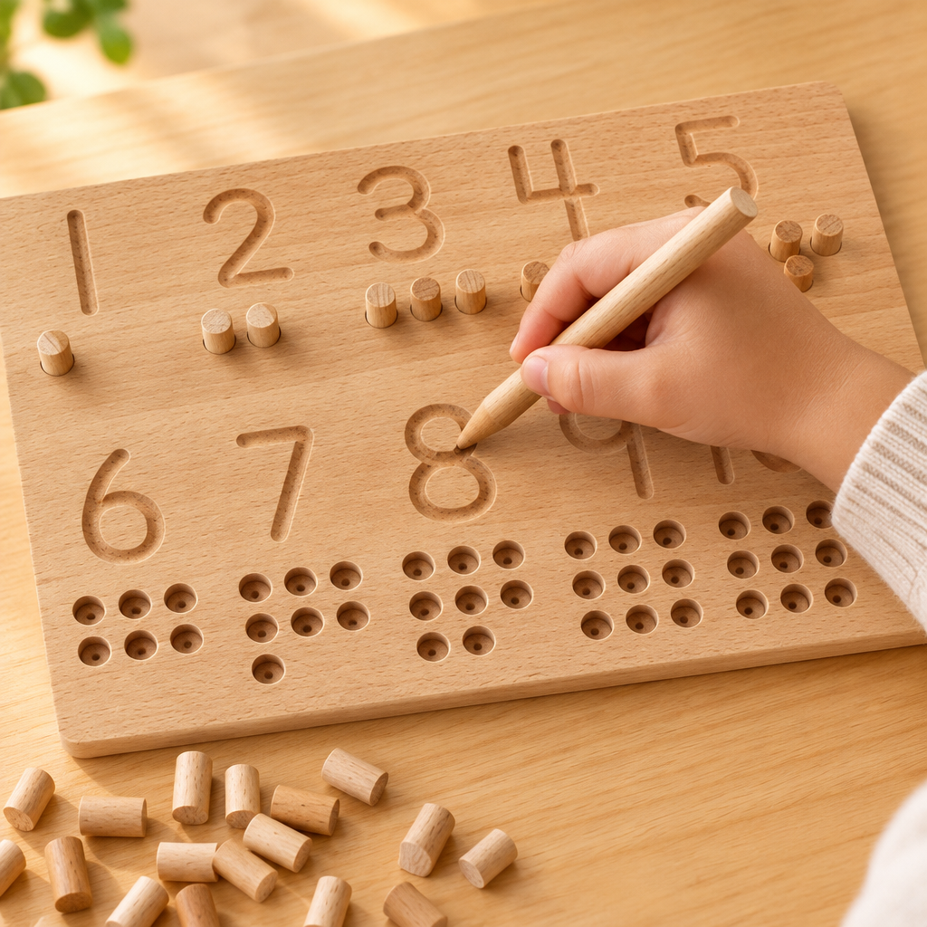 Hand tracing a number with the stylus
