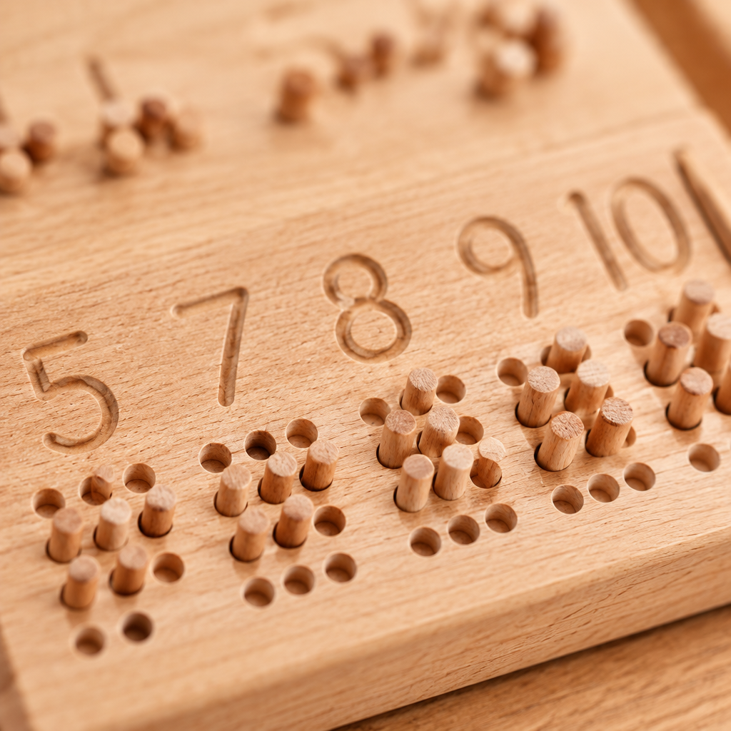 Close-up of engraved numbers and pegs