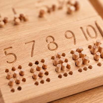 Close-up of engraved numbers and pegs