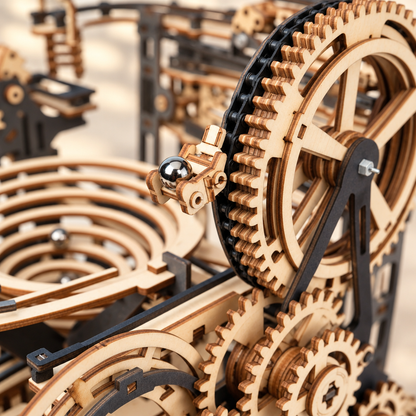 Close-up of the marble run gears