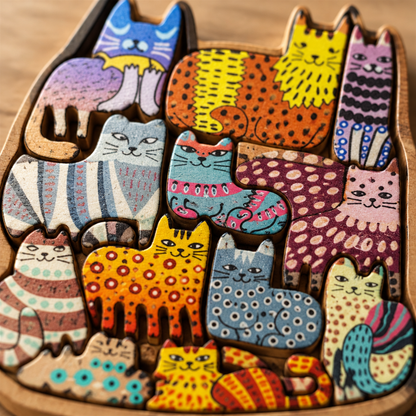 Close-up of the cat puzzle pieces