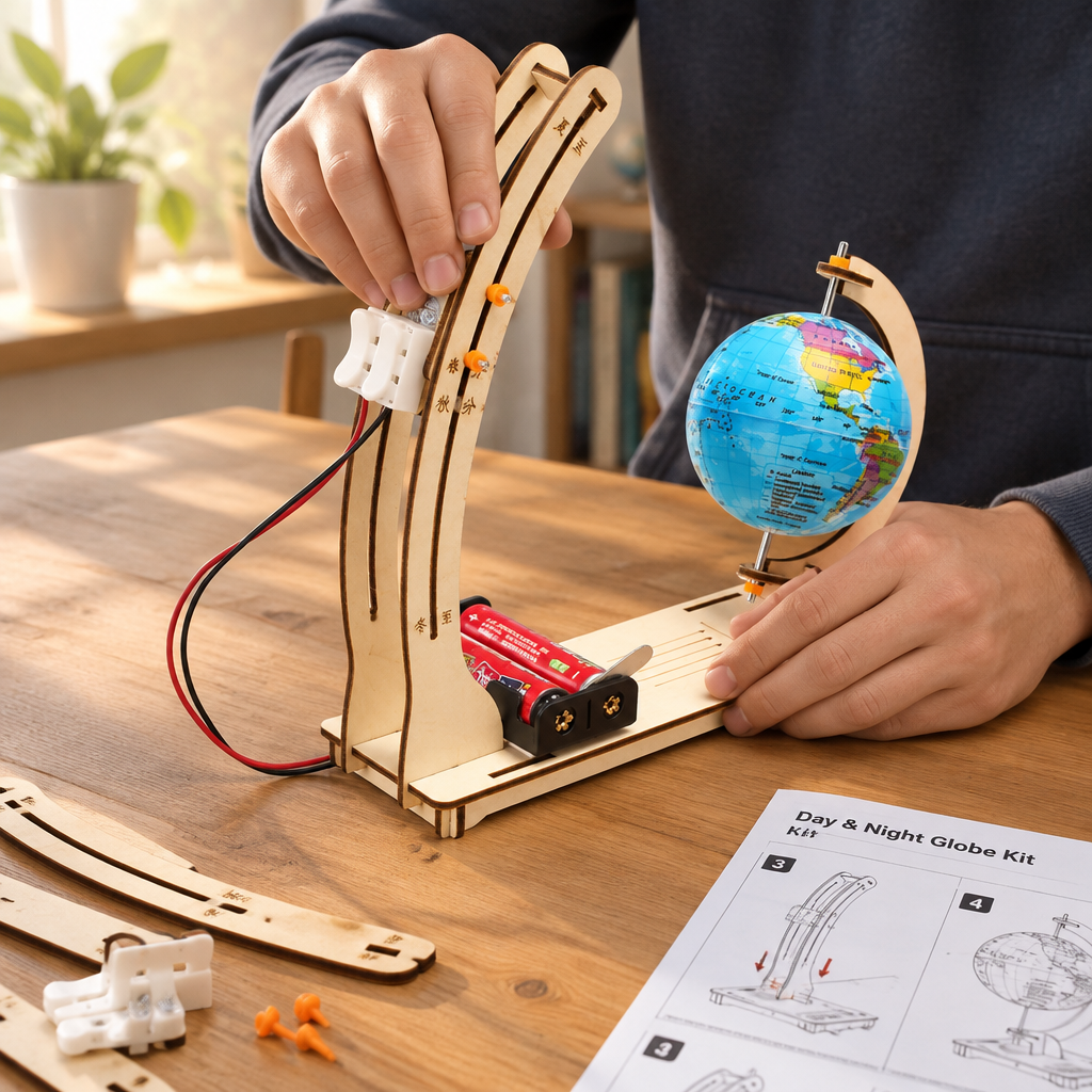 Hands assembling the globe kit