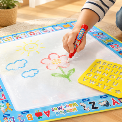 Child's hand drawing a flower