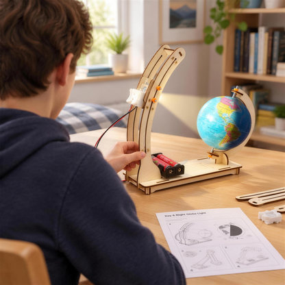 Teen building the globe kit