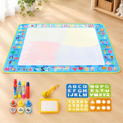 Magic water drawing mat with pens and stencils