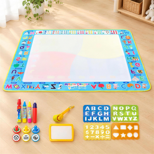 Magic water drawing mat with pens and stencils