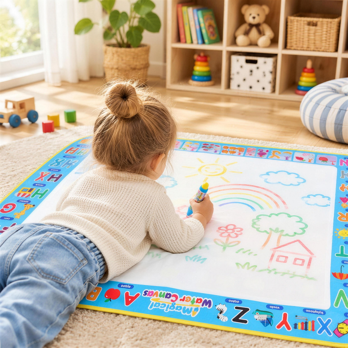 Child drawing on the water mat