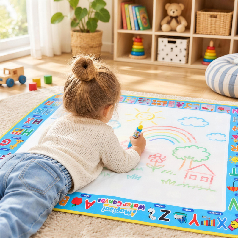 Child drawing on the water mat