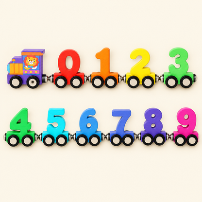 All pieces in the wooden number train set