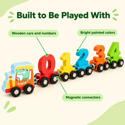 Wooden cars, bright painted colors and magnetic connectors