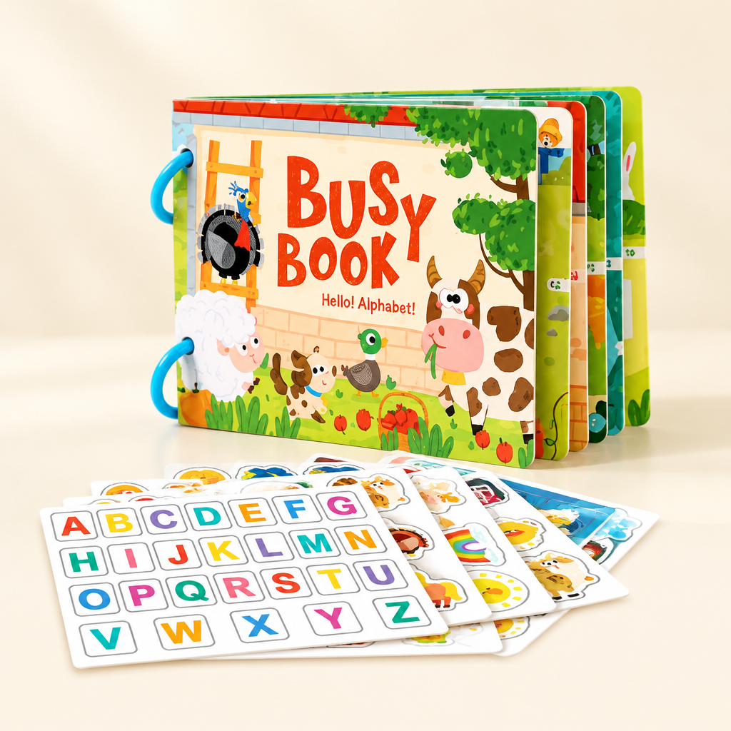 Farm alphabet busy book with letter stickers