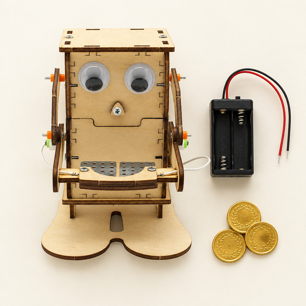 Robot, battery box and coins