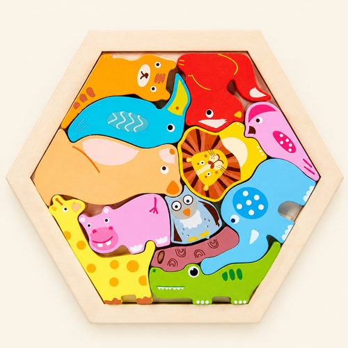 Wooden animal puzzle tray