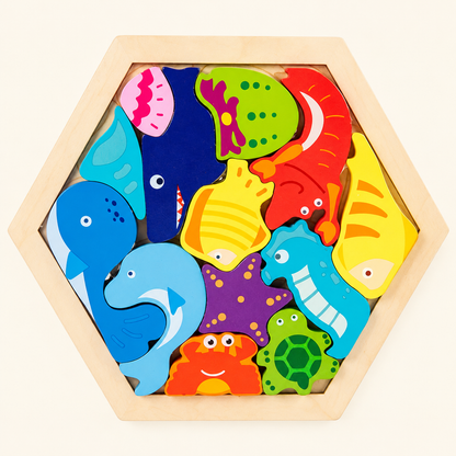 Wooden marine animal puzzle tray