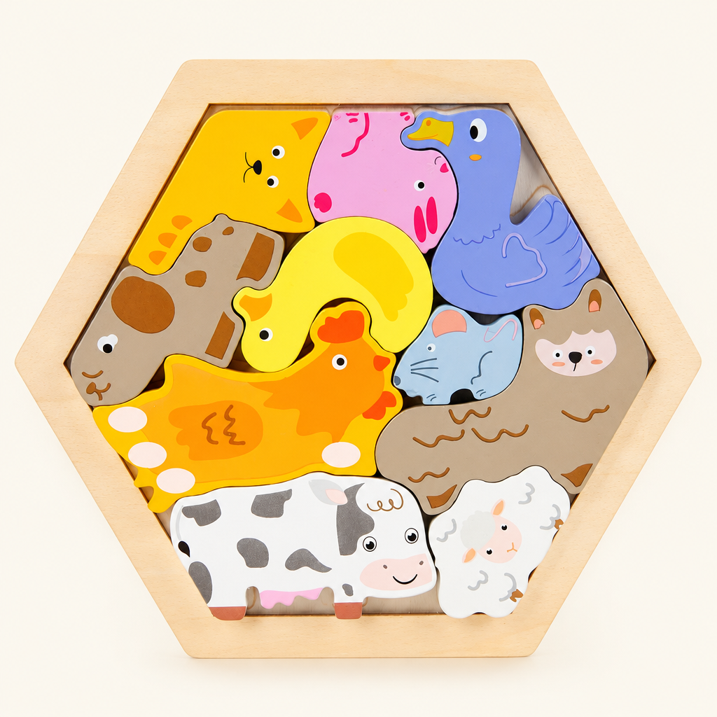 Wooden farm animal puzzle tray
