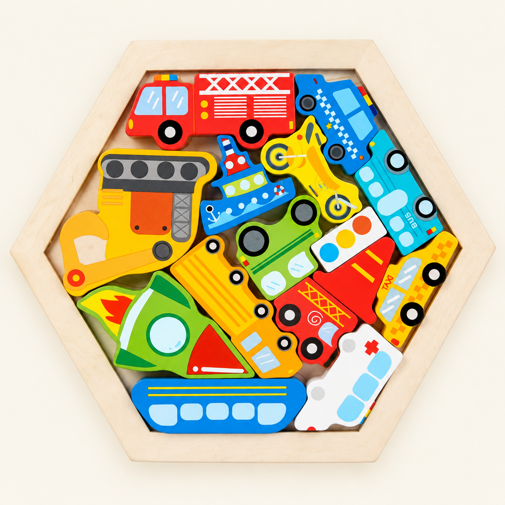 Wooden vehicle puzzle tray