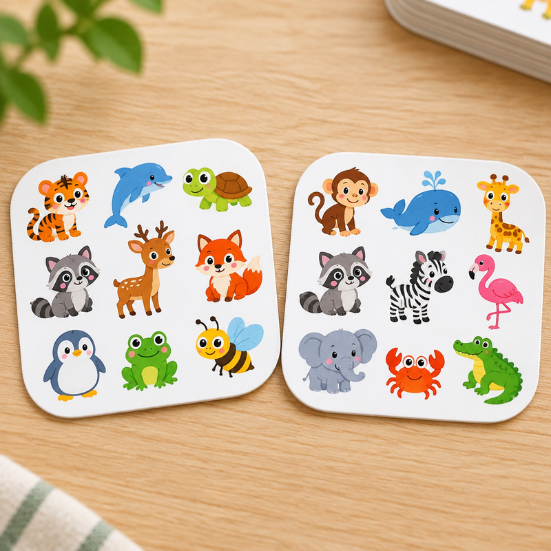 Two animal cards sharing one match