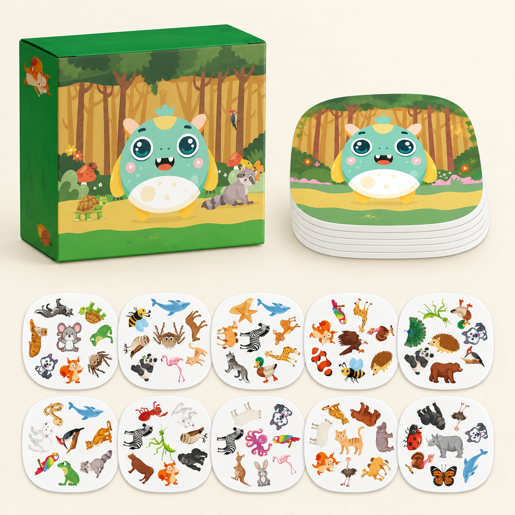 Animal matching card game box and cards