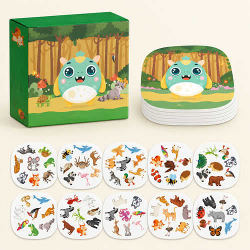 Animal matching card game box and cards