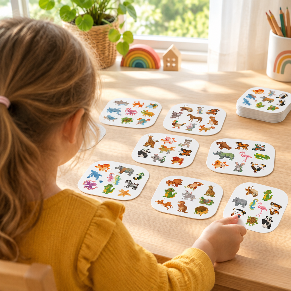 Child playing the animal card matching game