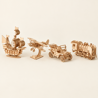 All four finished wooden models