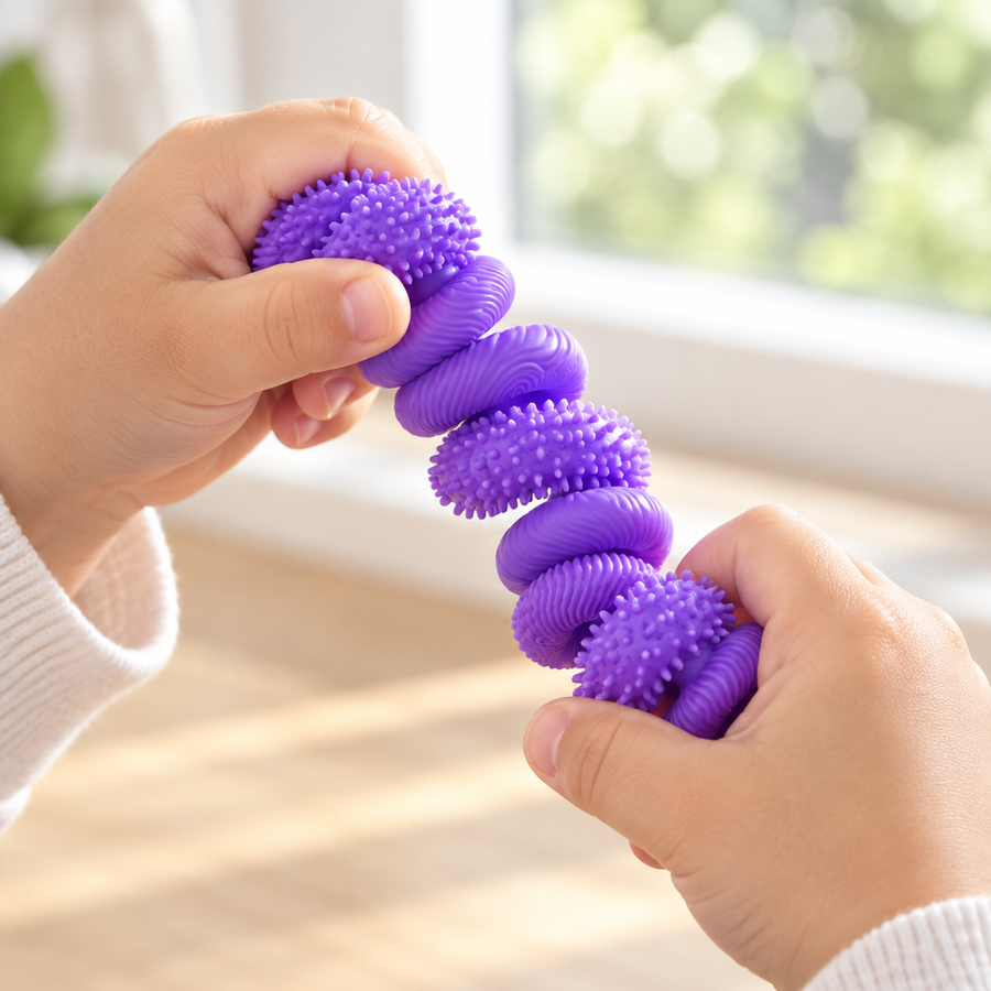 Hands bending the silicone fidget sticks