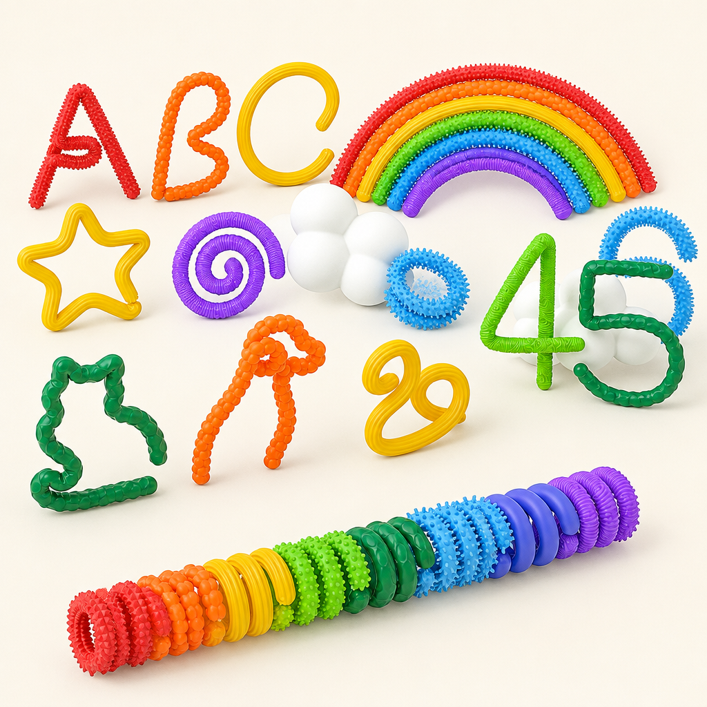 Set of 8 textured sensory fidget sticks in rainbow colors