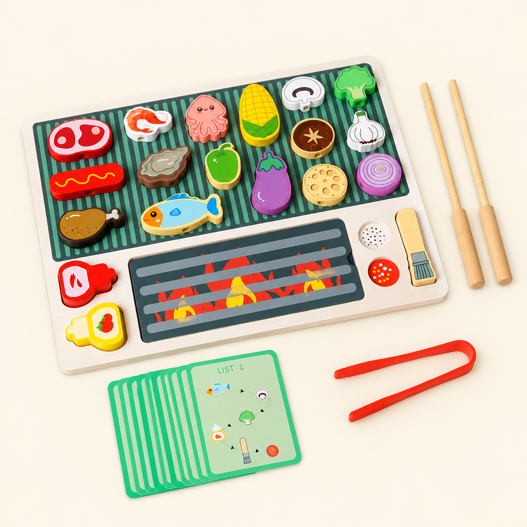 Wooden BBQ grill board pretend play set