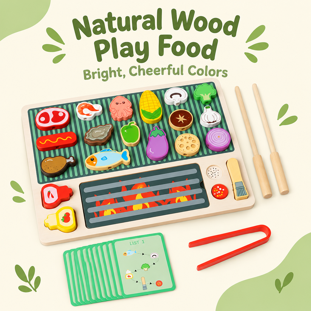 Wooden play food material infographic
