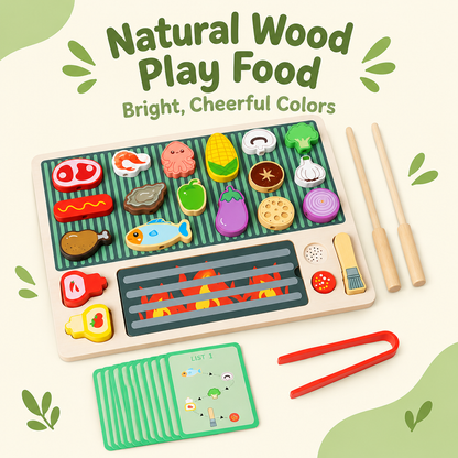 Wooden play food material infographic
