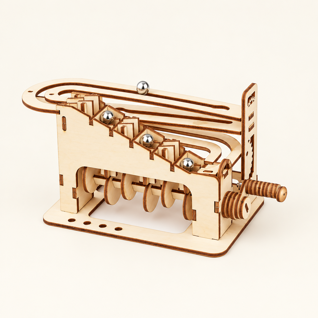 Hand-crank wooden marble run kit, Climb Track style