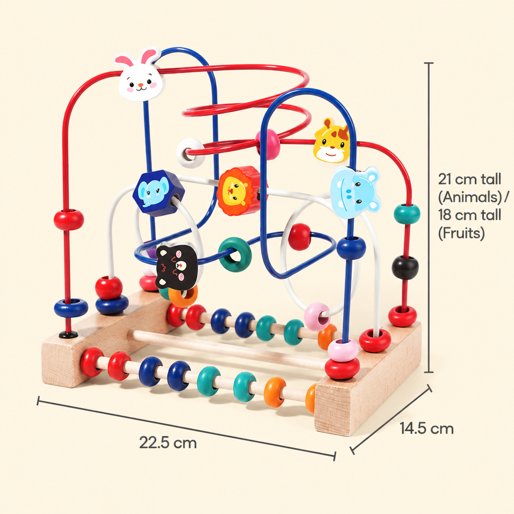 Bead maze dimensions, 22.5 x 14.5 cm base