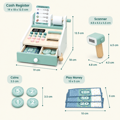 Wooden cash register toy dimensions
