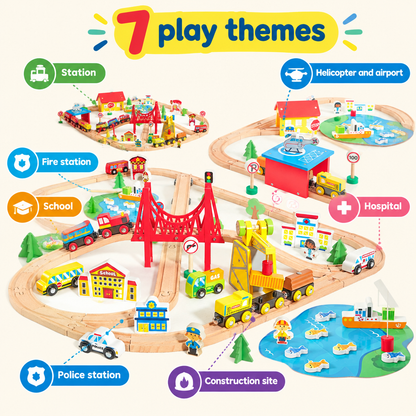 Seven play themes of the wooden train set