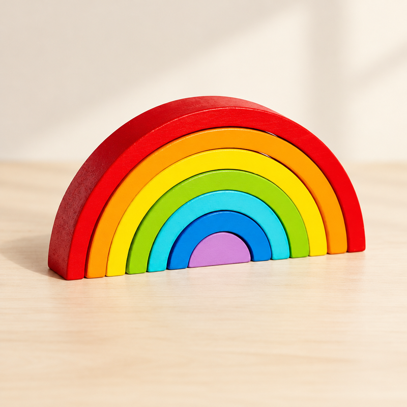 Classic rainbow wooden arch stacker with 7 arches