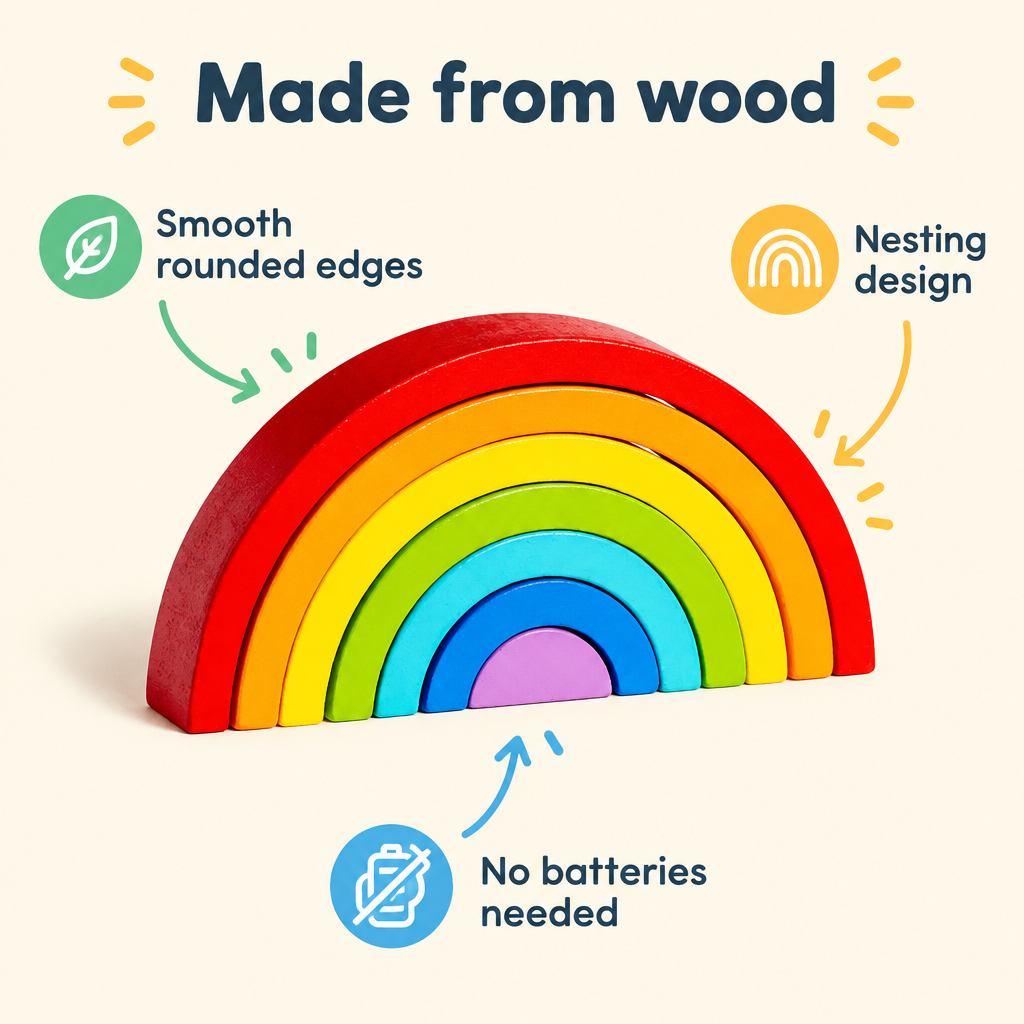 Wooden rainbow arch stacker material infographic