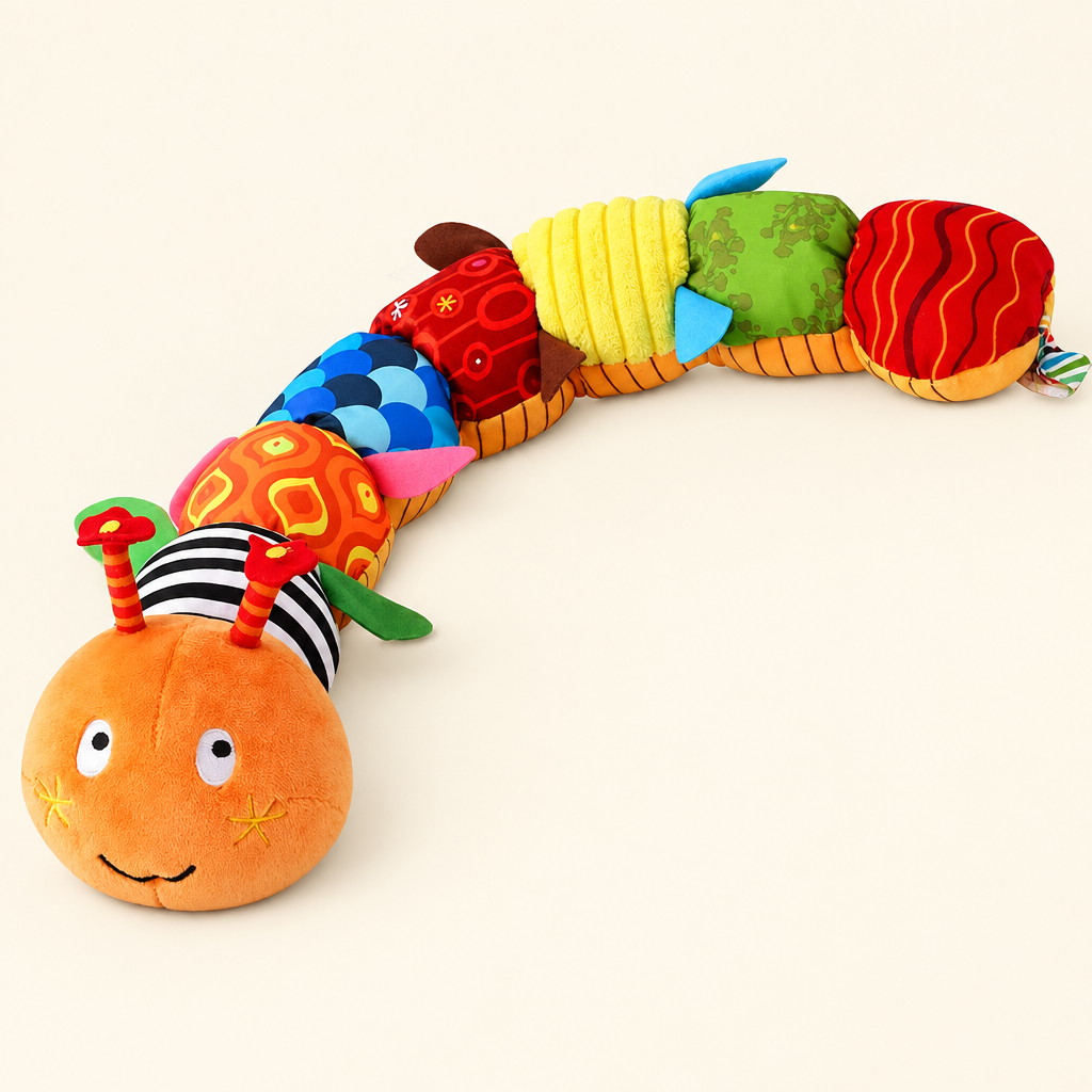 Orange plush caterpillar baby rattle