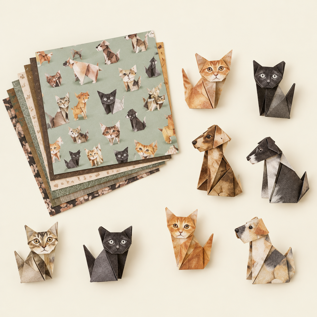 Printed paper sheets and finished folded animals