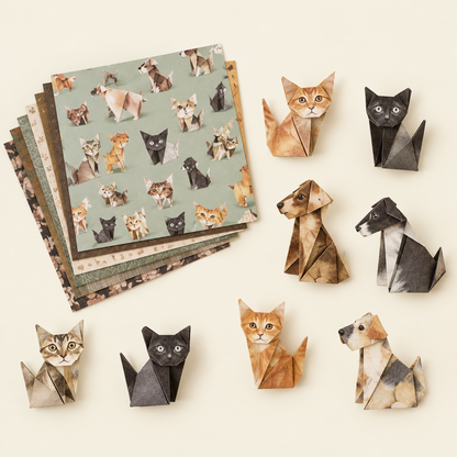 Printed paper sheets and finished folded animals