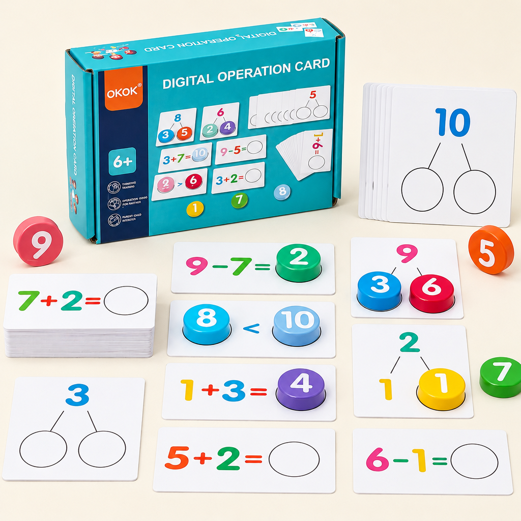 Number bonds math cards set with number discs