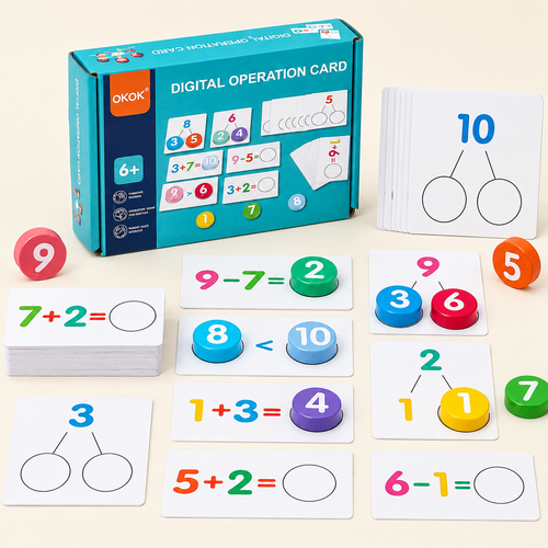 Number bonds math cards set with number discs