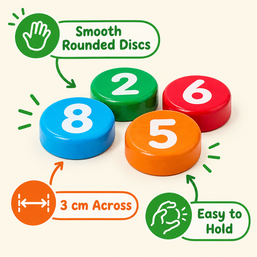 Smooth rounded number discs about 3 cm across