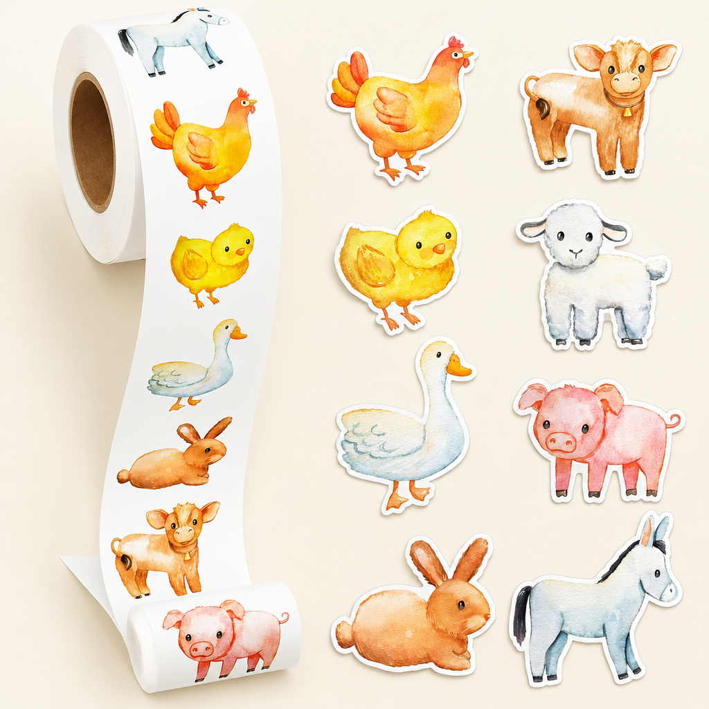 Roll of 500 farm animal stickers