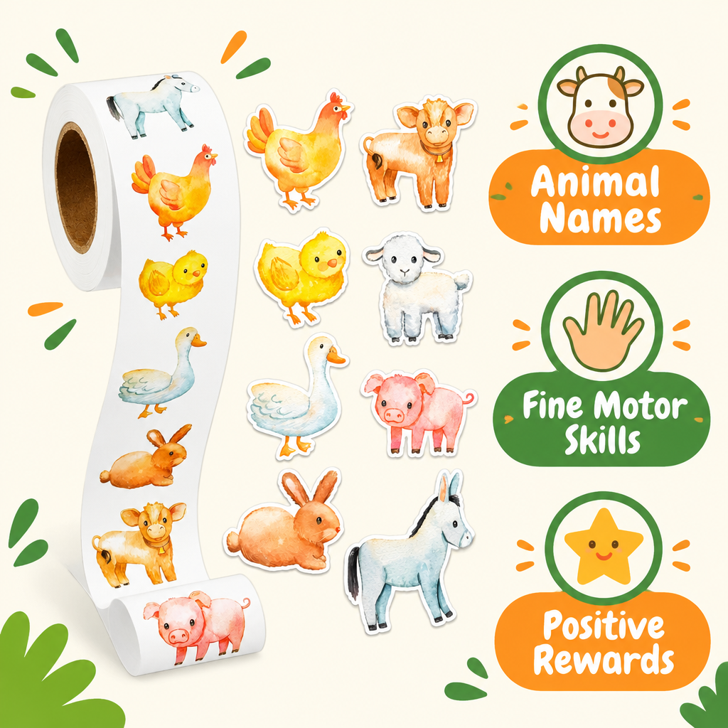 Skills built: animal names, fine motor, positive rewards