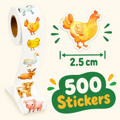500 stickers, each about 2.5 cm