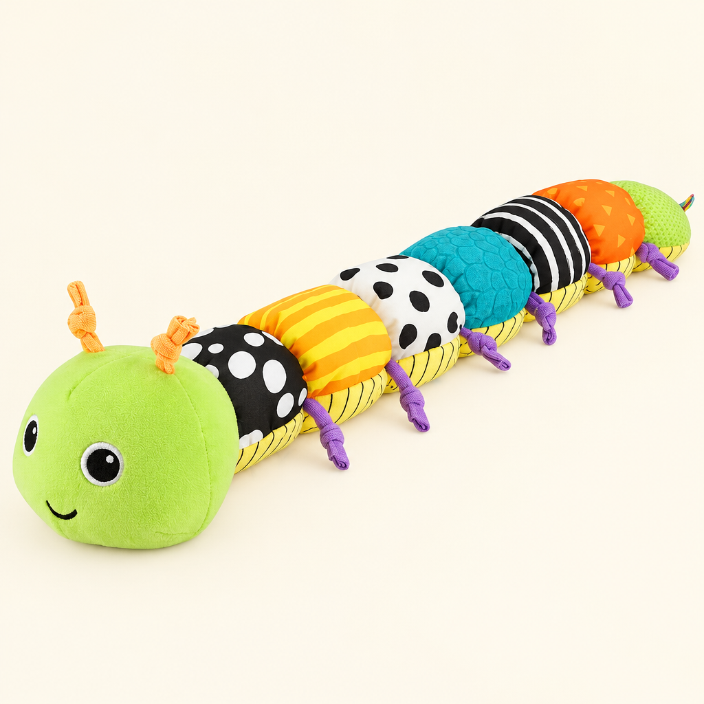 Green plush caterpillar baby rattle