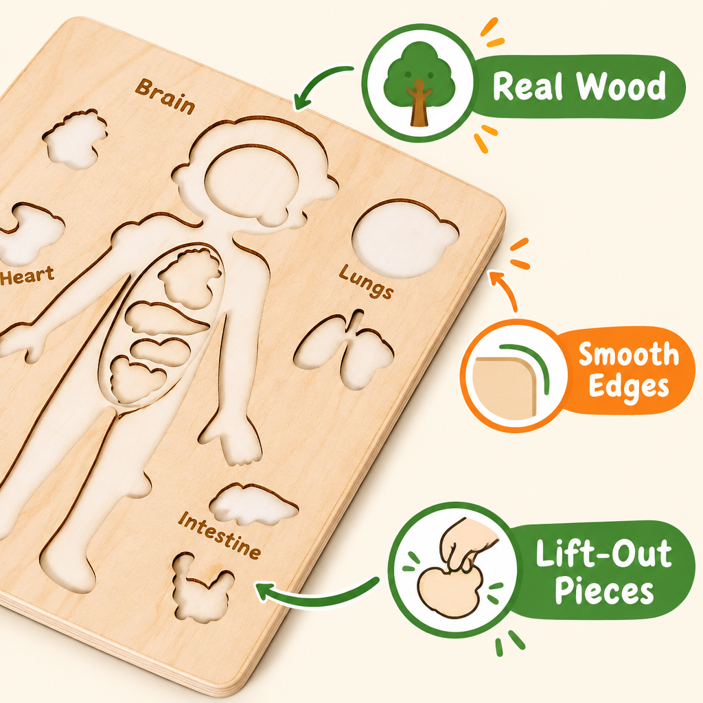 Real wood, smooth edges, lift-out pieces